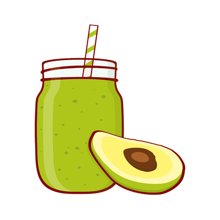 nourishing jar with avocados, banner with fruit tonic lemonade, beverage composition and avocadoのイラスト素材