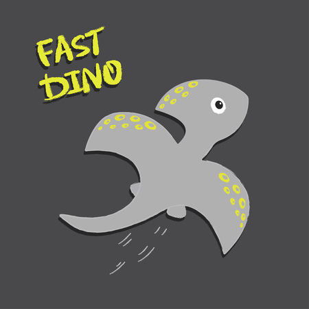 Cartoon pterodactyl on black, card with nice fast dinosaur for any designのイラスト素材