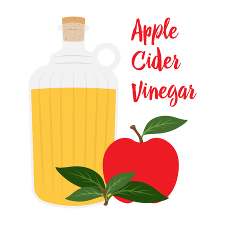 Apple cider vinegar in glass bottle with apple fruit. isolated on white background, vector illustrationのイラスト素材