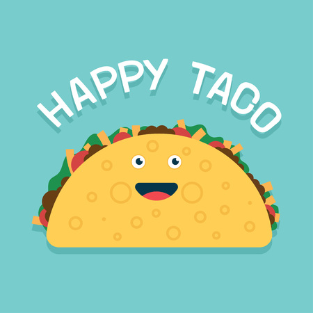 Taco vector illustration in flat style. Taco mexican food. Traditional tacos isolated from background. Taco fast food.のイラスト素材