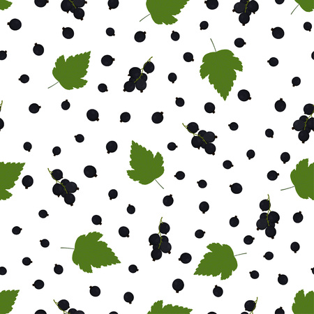 Seamless pattern with black currant isolated on white, background with berries, wallpaper with clusters of ripe black currantsのイラスト素材