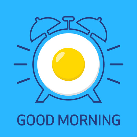 Good Morning. Fried egg and alarm clock. Vector illustrationのイラスト素材