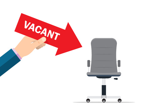Office chair and a sign vacant. Hiring and recruiting. Searching professional staff. Vector illustrationのイラスト素材
