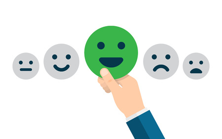 Rating satisfaction. Feedback in form of emotions. Excellent, good, normal, bad awful Vector illustrationのイラスト素材