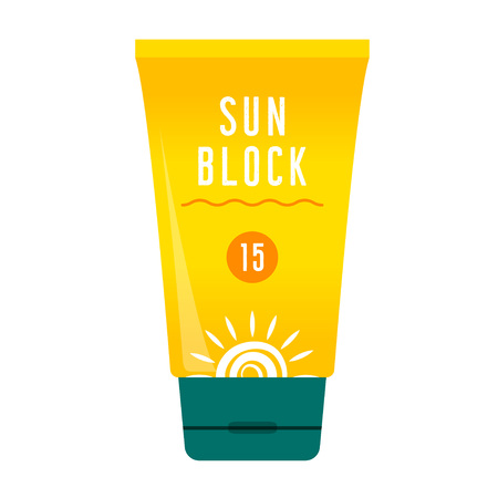 Sunscreen Care Sun Protection Cosmetics container orange vector illustration. cream icon in flat-style isolation on a white backgroundのイラスト素材