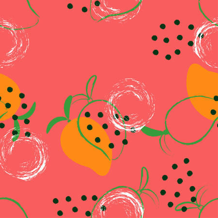 Seamless abstract mango pattern, fruit wallpaper, colored background with exotic fruitsのイラスト素材