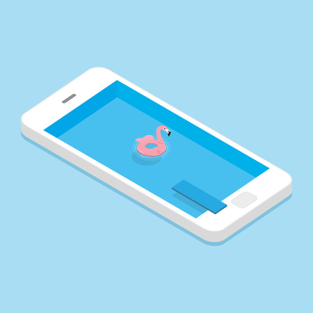 Smartphone with a swimming pool instead of the screen. Mobile internet surfing. vector illustrationのイラスト素材