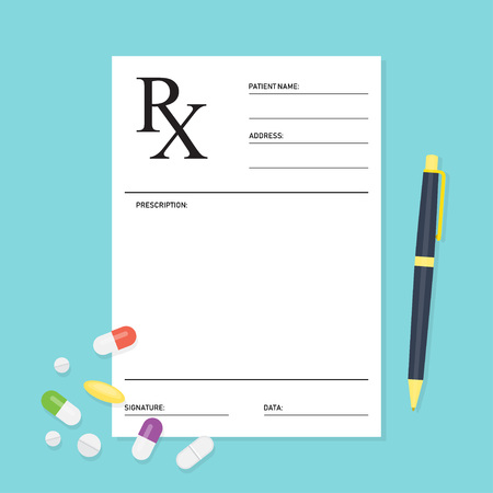 Empty medical prescription Rx form with pills. Healthcare. Vector illustration Flat styleのイラスト素材