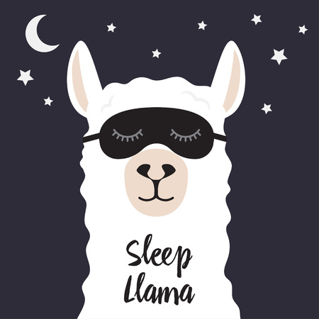 Sleeping llama. Wild animal guanaco, alpaca, vicuna sleeps with moon. Vector illustrationのイラスト素材