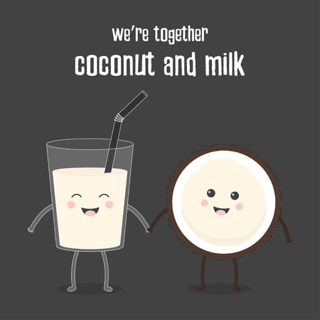 banner with coconut and coconut milk, as well as text, walnut wallpaper, floral background with tasty and healthy foodのイラスト素材