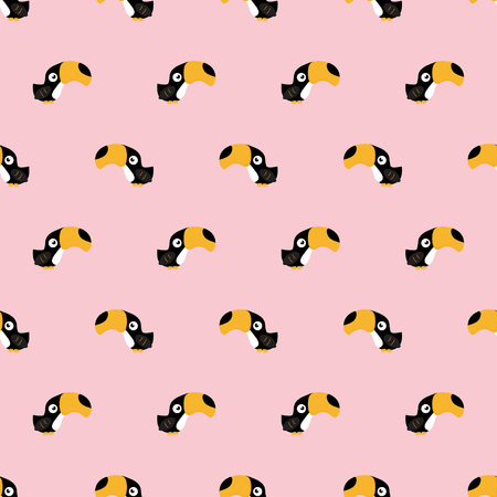 seamless pattern with tukan on pink, simple background with birds, bright wallpapers with exotic birdsのイラスト素材