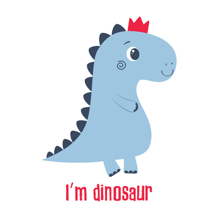 simple illustration of cartoon dinosaur in crown, picture of cute animal for any designのイラスト素材