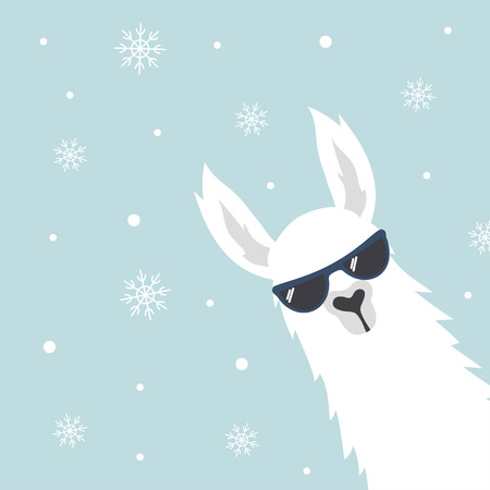 Christmas card with llama in sunglasses, greeting cardのイラスト素材