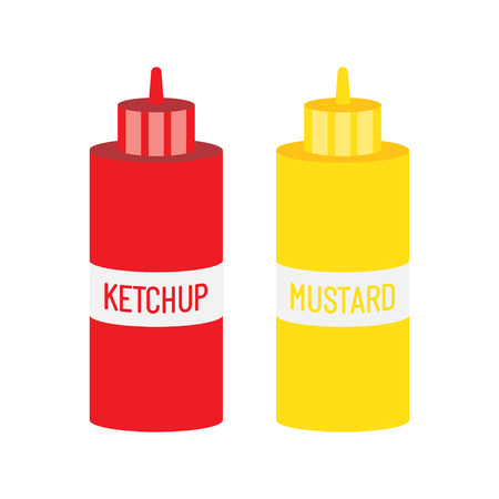 Mustard and ketchup bottle for fast food isolated on white background. Vector illustration.のイラスト素材