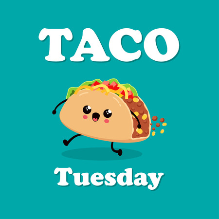 Vintage Mexican food poster design with vector taco character, Mexican food, traditional tacos isolated from background, taco fast food, Tuesdayのイラスト素材