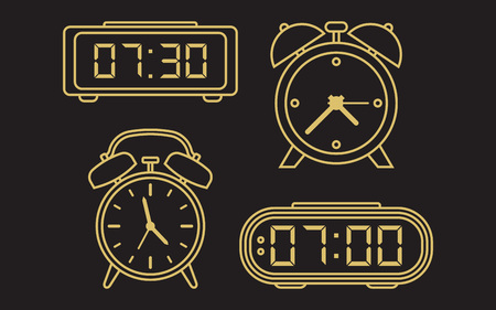 Alarm clocks icons, thin line style. Vector illustrationのイラスト素材