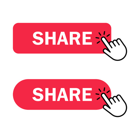 Sharing button Icon. Hand cursor clicks Share button. Vector illustrationのイラスト素材