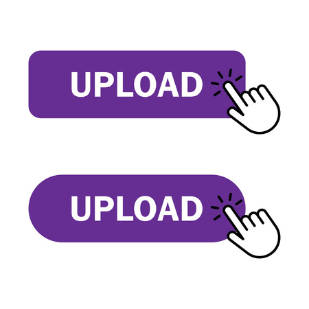 Upload button Icon. Hand cursor clicks Upload button. Vector illustrationのイラスト素材