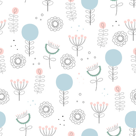 scandinavian pattern with cute graphic flowers, seamless backgrounds can be used for pattern fills, wallpapers, textileのイラスト素材