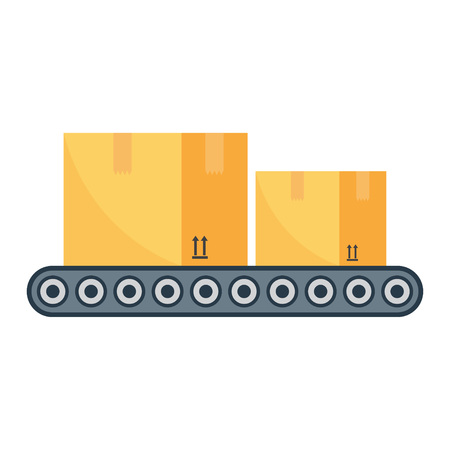 Boxes on a conveyer belt, delivery service concept. vector illustrationのイラスト素材