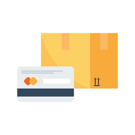 Courier delivery service. Payment by credit card for express delivery. Vector illustrationのイラスト素材