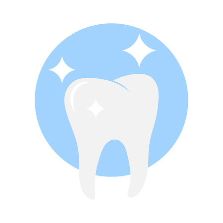 White tooth icon. Vector illustration isolated on blue backgroundのイラスト素材