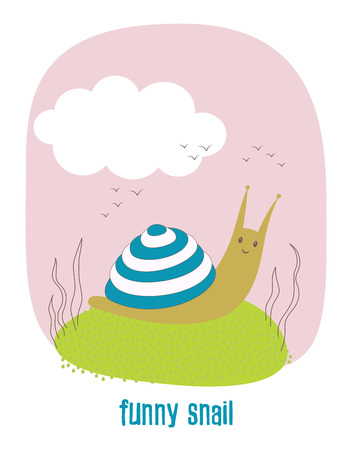 Cute cartoon illustration of snail, character snail isolated, funny snail in Scandinavia styleのイラスト素材