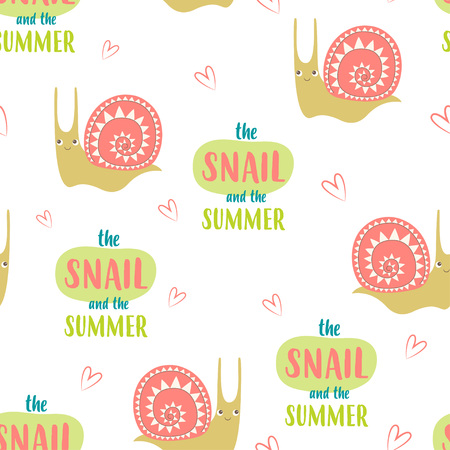 Cute cartoon illustration of snail, character snail isolated, funny snail pattern in Scandinavia styleのイラスト素材