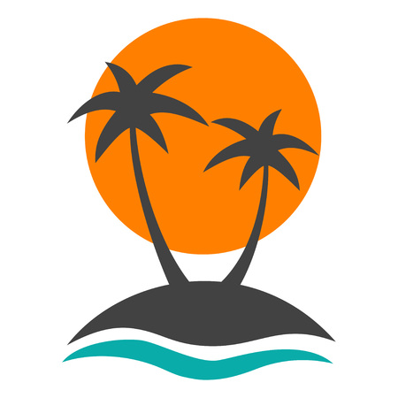 Summer holidays design labels, badges, emblem, vector illustration, trees on beach logo design template, travel print with palm treesのイラスト素材