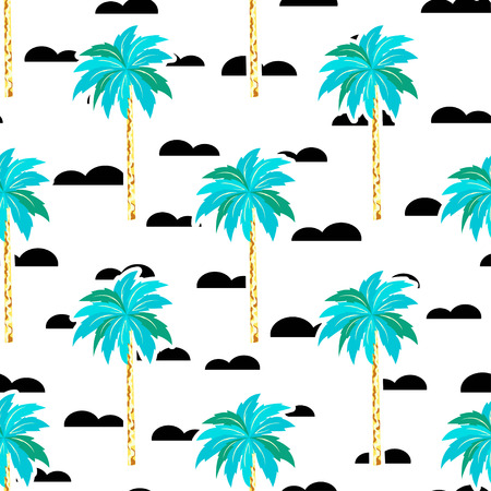 jungle tropical seamless pattern in childish style, cute palm trees isolated on white, wallpaper for kids fabric, textile, nurseryのイラスト素材