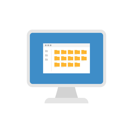 Desktop of computer with folders icon, concept of searching and finding data, isolated on white background. Vector illustrationのイラスト素材