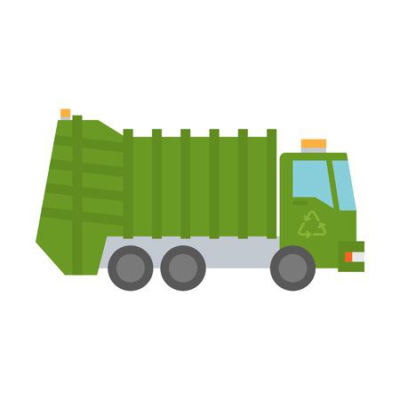 Urban sanitary vehicle garbage truck, waste vehicle. Vector illustrationのイラスト素材