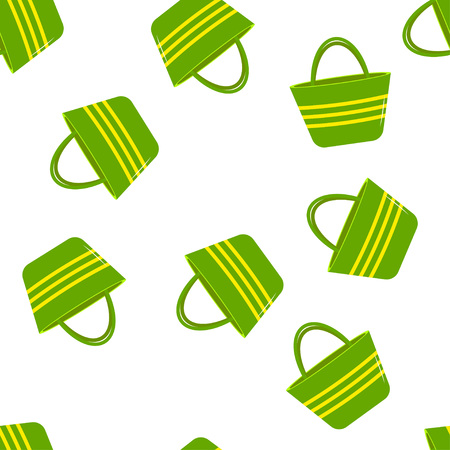 seamless pattern of green yellow bags isolated on white, summer time, background with colored bag for beachのイラスト素材