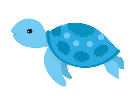 Cute blue turtle smiling vector illustration isolated on white background, cartoon print with sea animal for any designのイラスト素材