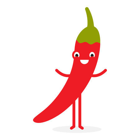 Chili, Cute vegetable character. Vector illustration isolated on white background.のイラスト素材
