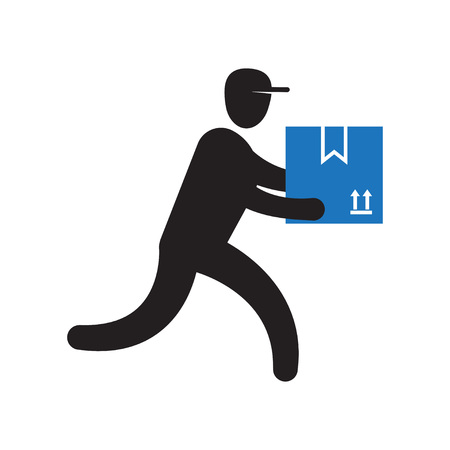 Courier and delivery service concepts. Running man with a box. Vector illustrationのイラスト素材