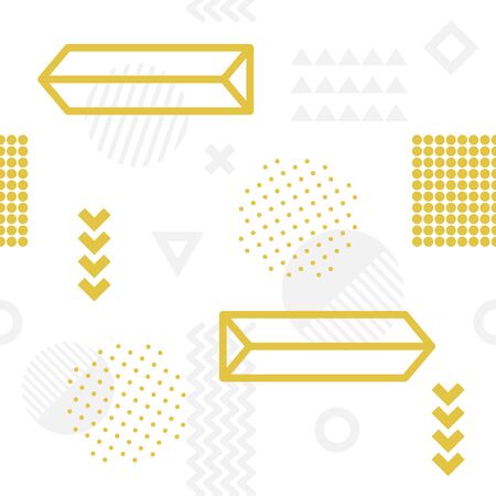 Abstract geometric seamless patternt of various symbols in Memphis style. Retro funky graphic, 90s trends designs. Vector illustrationのイラスト素材