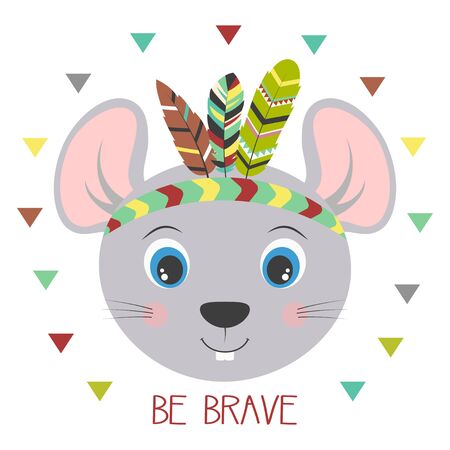 print of cute rat isolated on white, head of tribal mouse, vector illustration for any desing, banner backgroundのイラスト素材