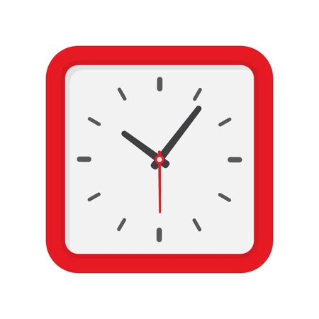 Wall clock with square dial. Time symbol. Vector illustration isolated on white background.
