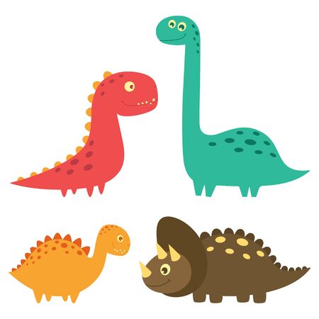 set of cute dinosaurs isolated on white background, little dinosaurs vector illustration for kids fashionのイラスト素材