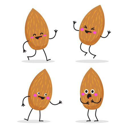 Almond. Cute nut character set. Vector illustration isolated on white background.のイラスト素材