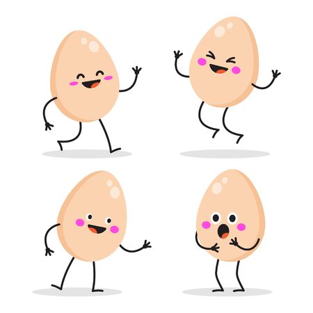 Set of cute smiling Easter eggs. Set of Emoji egg. Vector illustration isolated on white background.のイラスト素材