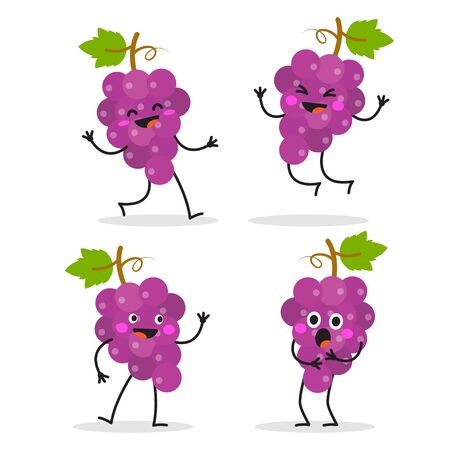 Grape. Cute fruit character set. Vector illustration isolated on white background.のイラスト素材