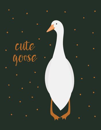 card of adorable bird with lettering cute goose isolated on black background, illustration for print, poster, calendar, decoration, textileのイラスト素材