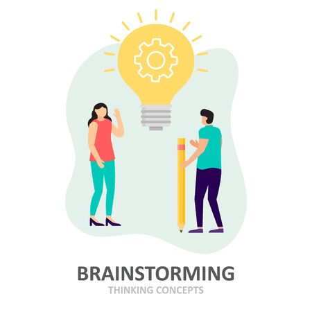 Brainstorming. Searching for new ideas solutions, working together in the company. Vector illustrationのイラスト素材