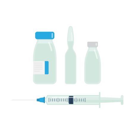 Empty syringe for injection and vial of medicine. Vector illustrationのイラスト素材