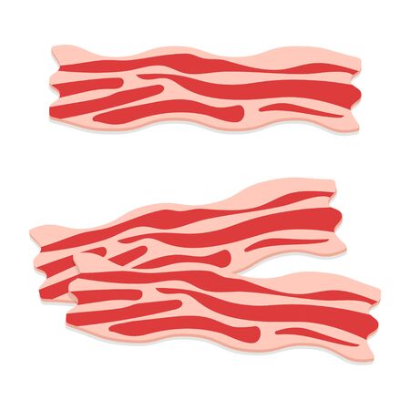 Raw bacon slices. Traditional breakfast ingredient, cured pork meat. Vector illustration.のイラスト素材
