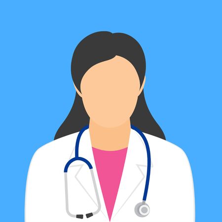 Woman doctor icon. Female physician with stethoscope glyph. Vector illustration Isolated on blue background.のイラスト素材