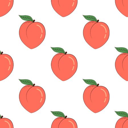 vector seamless pattern of cartoon peaches isolated on white backgroundのイラスト素材