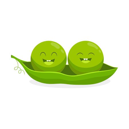 cute little cartoon emoji green peas in pod isolated on white background, vector illustrationのイラスト素材